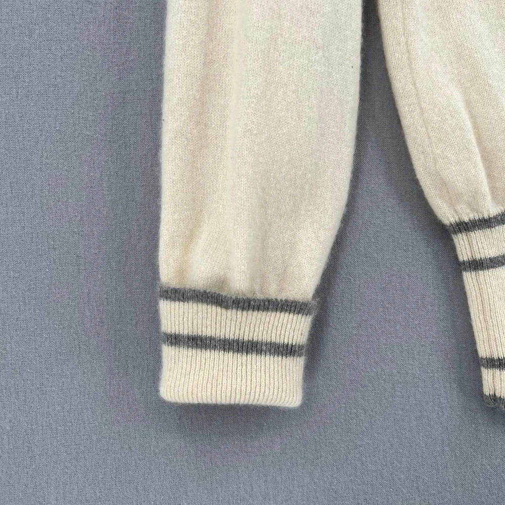 CARLISLE Sweater Womens L Cream Gray 100% Cashmere Vintage Long Sleeve Crew Neck - Picture 8 of 8